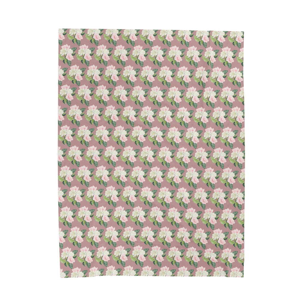 Floral Velveteen Plush Blanket — Pink Rose Pattern, Cozy Decorative Throw for Bedroom & Living Room