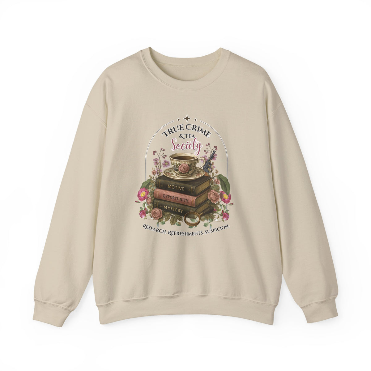 True Crime Book Club Sweatshirt — "True Crime & Tea" Vintage Stack Design