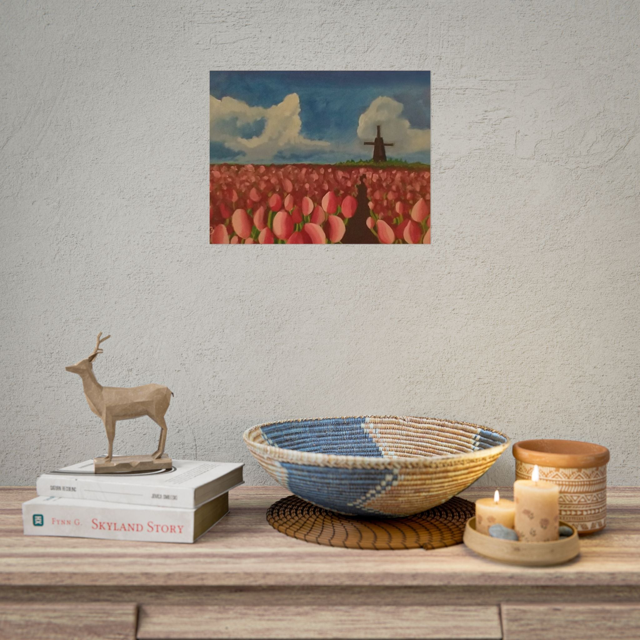 Rolled Poster — Tulip Field Landscape Print with Windmill