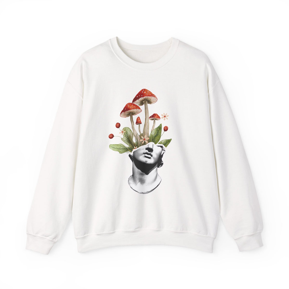 Mushroom Head Art Sweatshirt — Surreal Botanical Crewneck