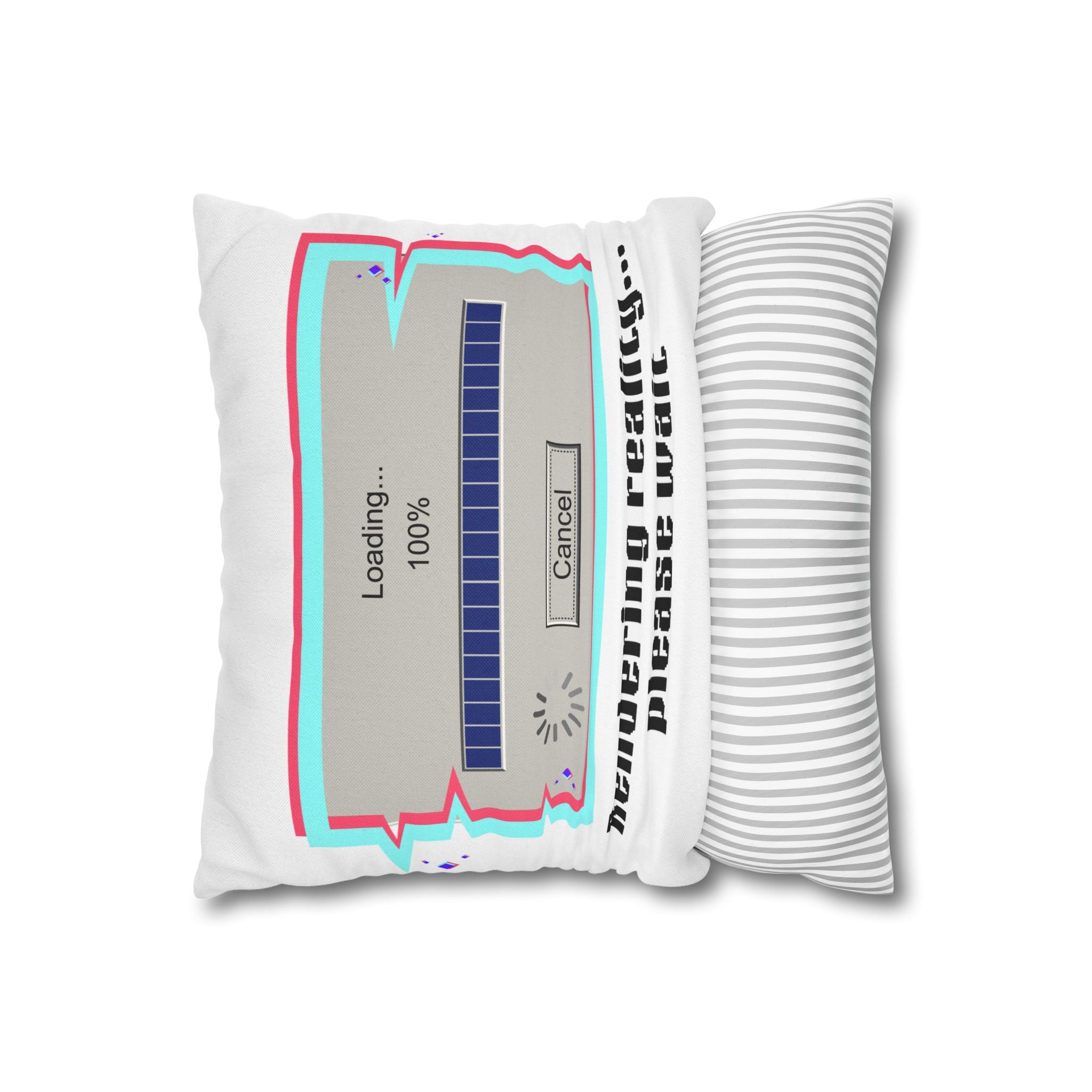 Square Pillowcase — "Rendering Reality... Please Wait" Retro Loading Bar Decorative Pillowcase