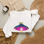 Crewneck Sweatshirt — "Finally We Found Intelligent Life" Neon UFO Graphic