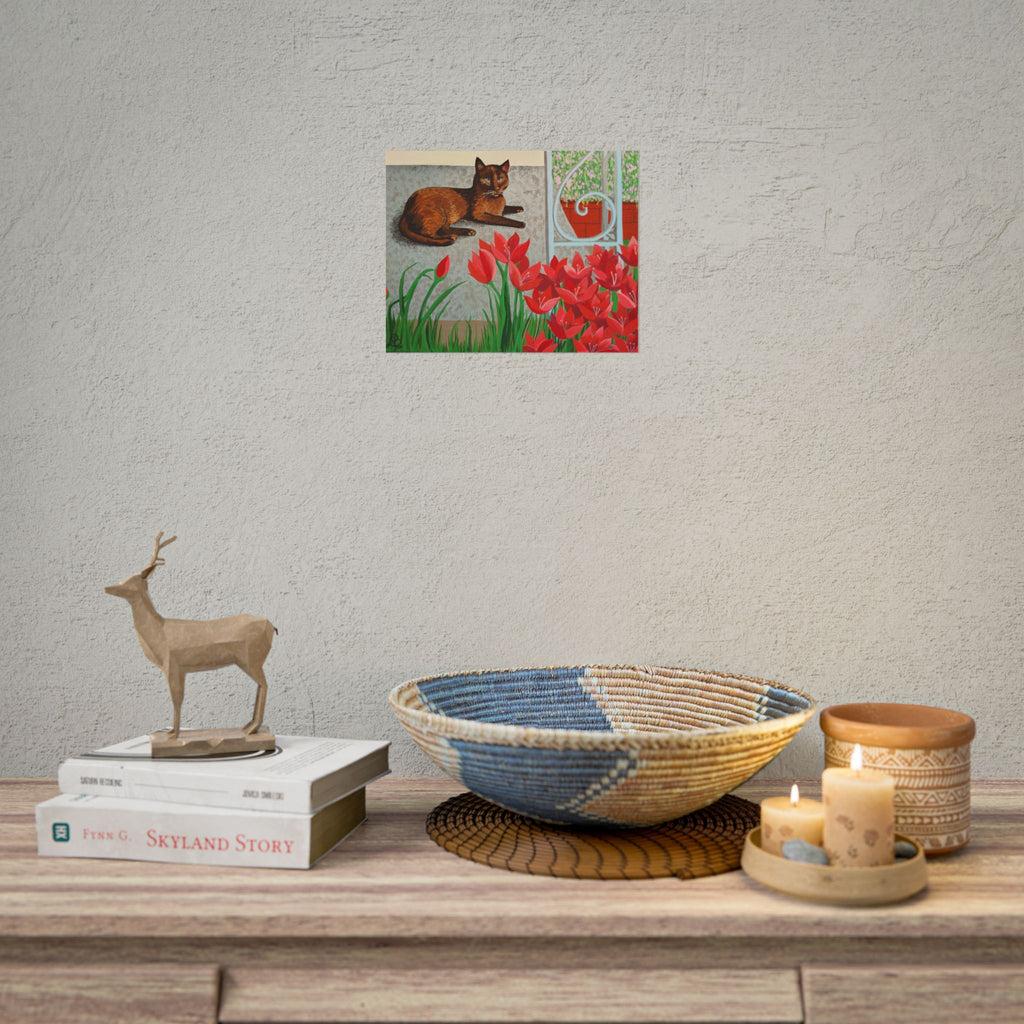 'Chillin' Cat and Flowers' Rolled Poster — Wall Art Print