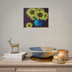 Yellow Sunflowers in Blue Vase Rolled Art Print