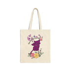 Tote Bag — "The Horrors Persist but so Do I" Floral Purple Cat Canvas Tote