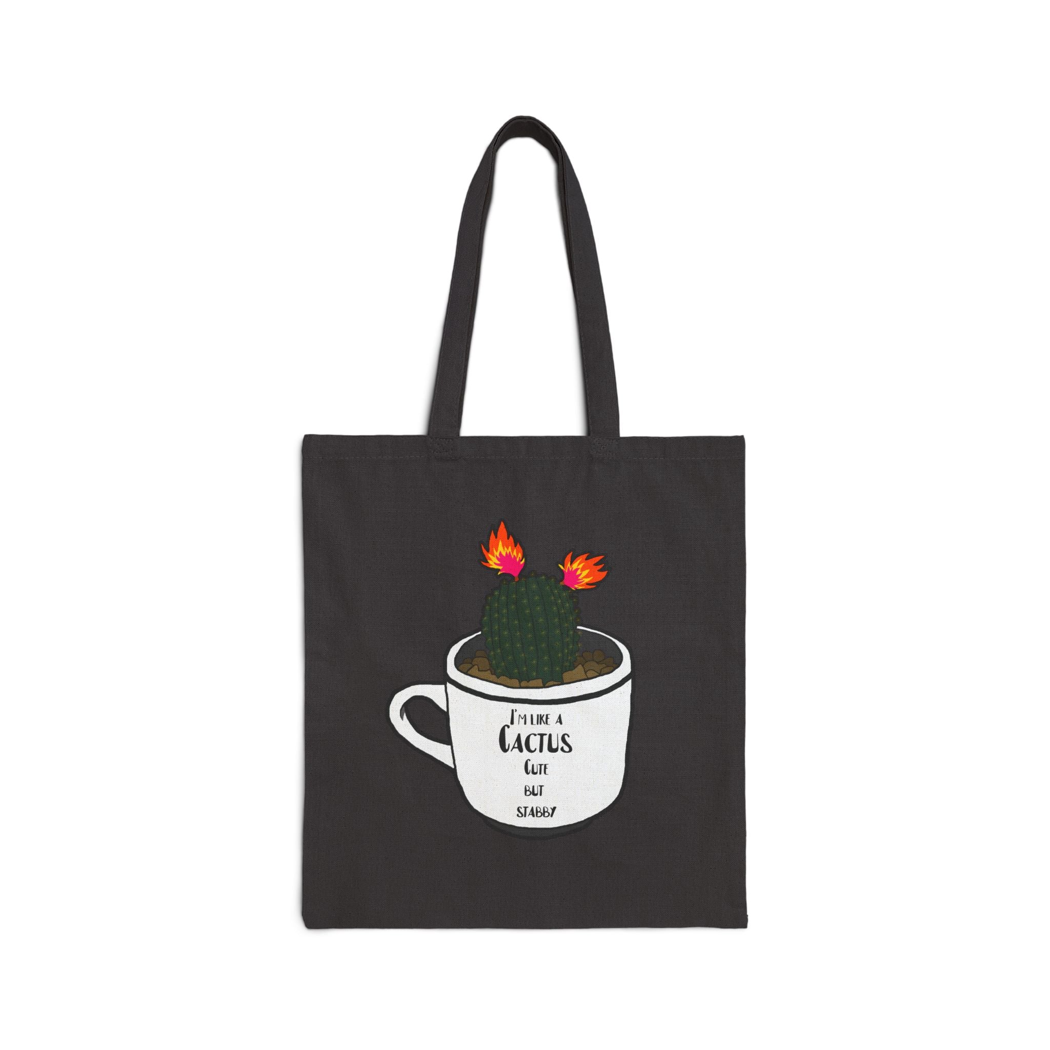 Tote Bag — 'I Like A Cactus' Cute Coffee Cup Cactus Canvas Tote