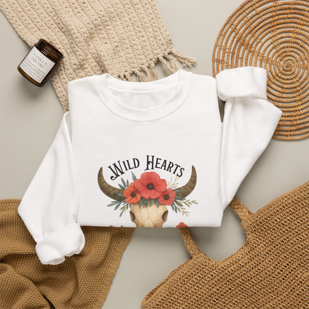 Crewneck Sweatshirt — Wild Hearts Wild Flowers Skull Floral Graphic