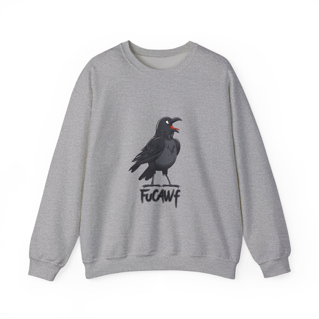 Crewneck Sweatshirt — Screaming Crow Graphic with "FUC AWF" Text