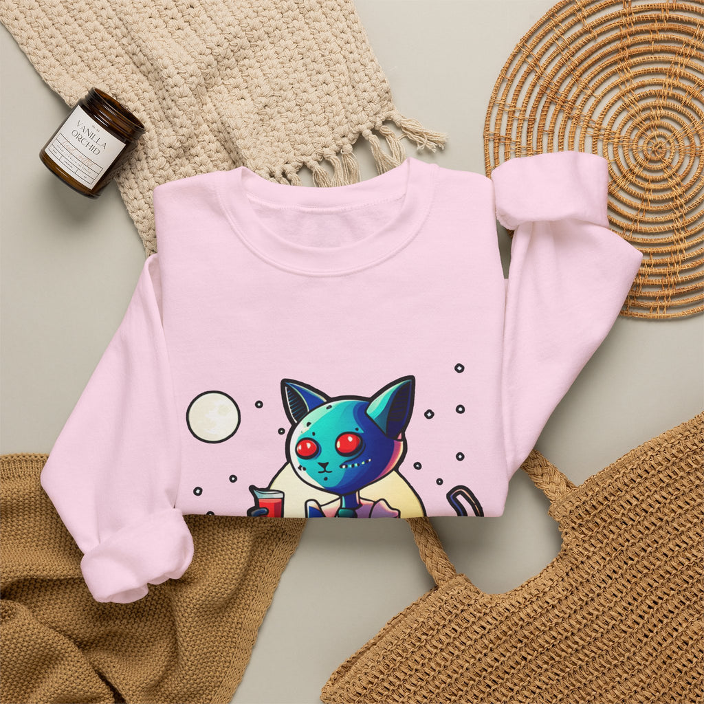 Alien Cat Crewneck Sweatshirt — Neon Cosmic Cat Graphic