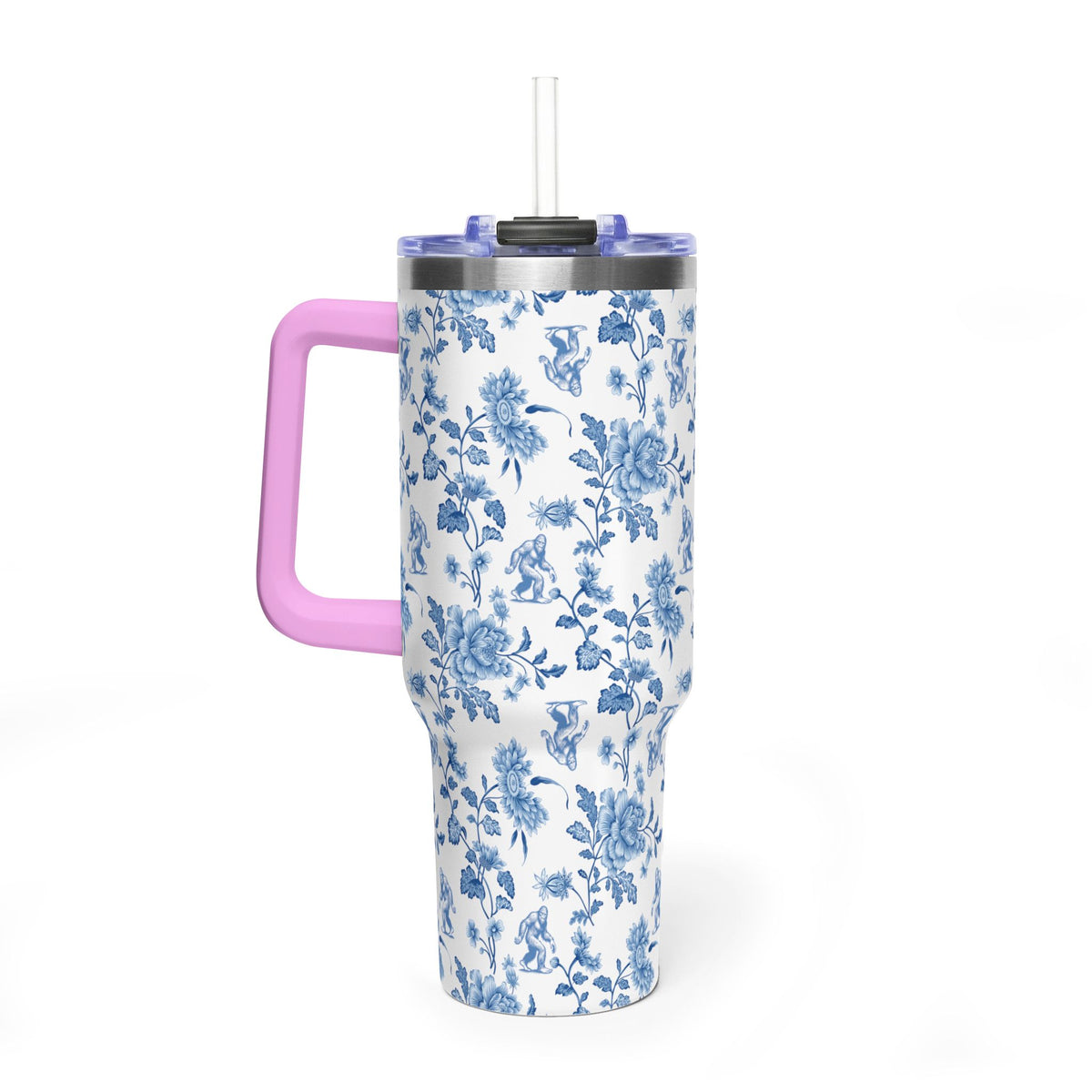 40oz Bigfoot Floral Vacuum Tumbler – Insulated Travel Mug with Straw