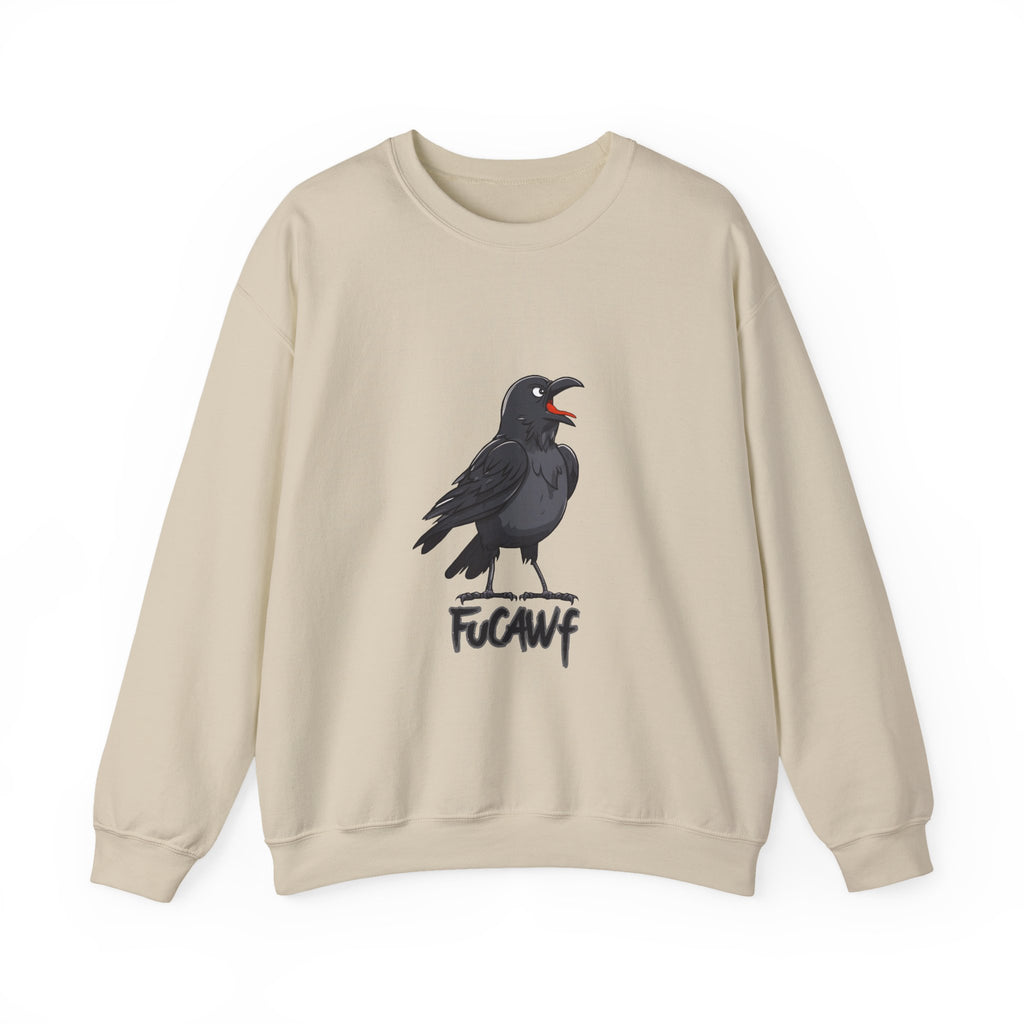 Crewneck Sweatshirt — Screaming Crow Graphic with "FUC AWF" Text