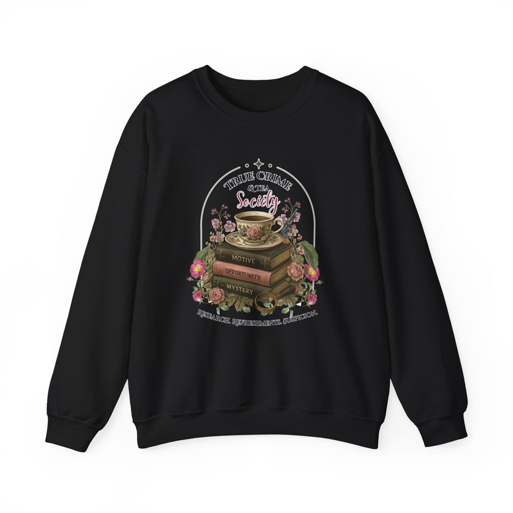 True Crime Book Club Sweatshirt — "True Crime & Tea" Vintage Stack Design