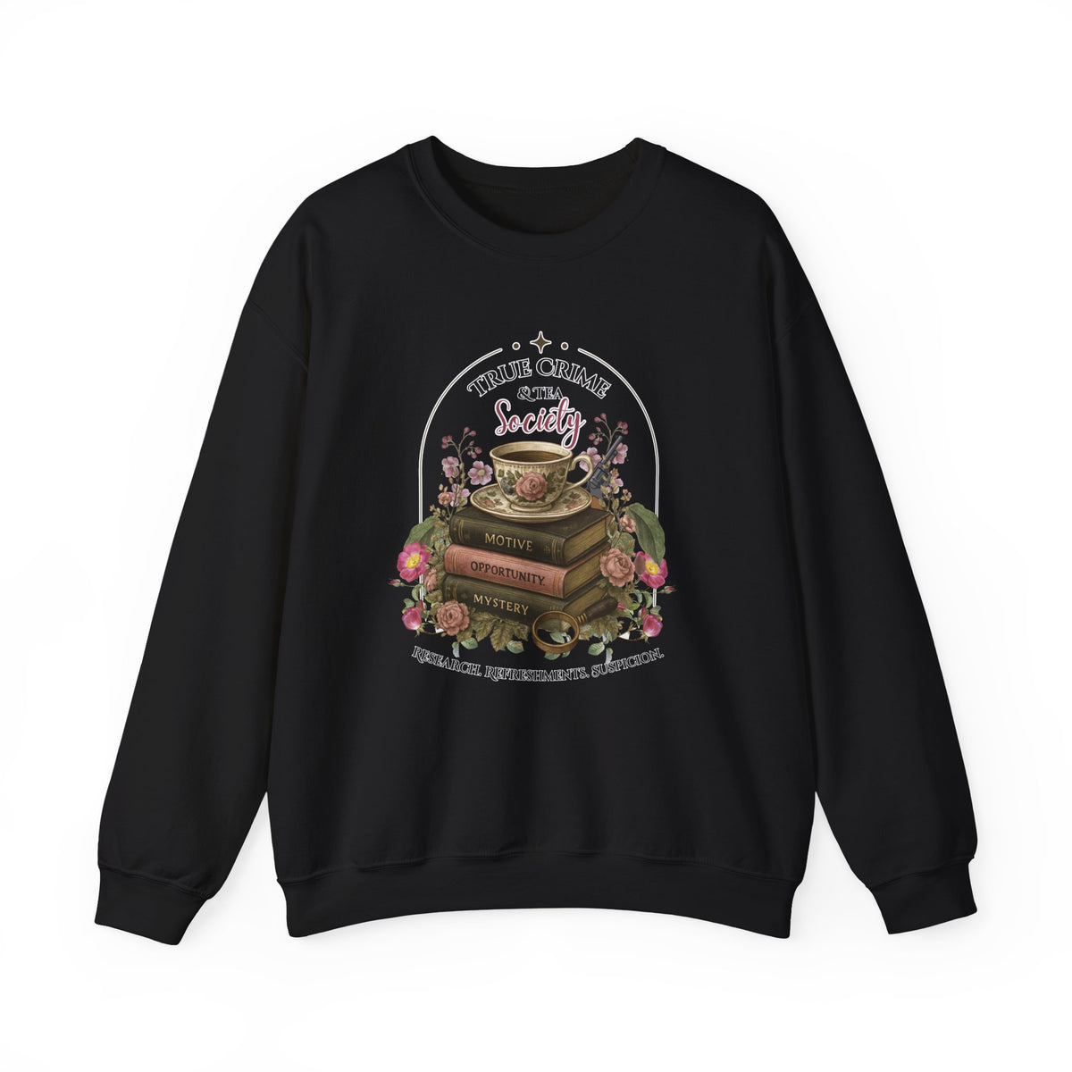 True Crime Book Club Sweatshirt — "True Crime & Tea" Vintage Stack Design