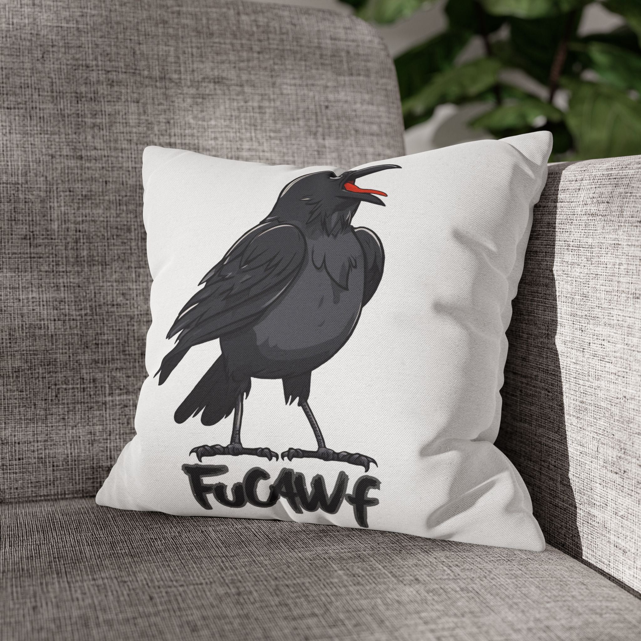 Crow Cartoon Pillowcase — "Fucawf" Raven Decorative Throw Pillow