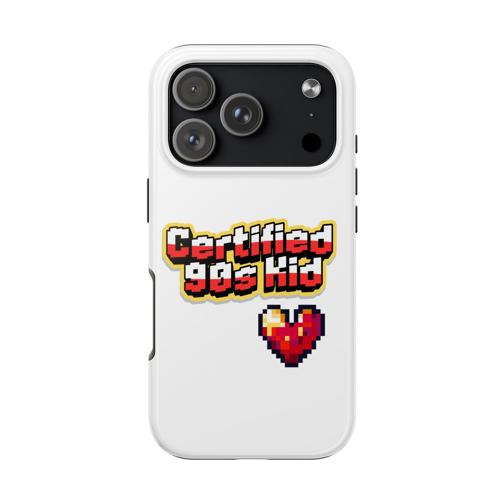 Certified 90s Kid Tough Phone Case — Retro Pixel Art Heart Protective Cover