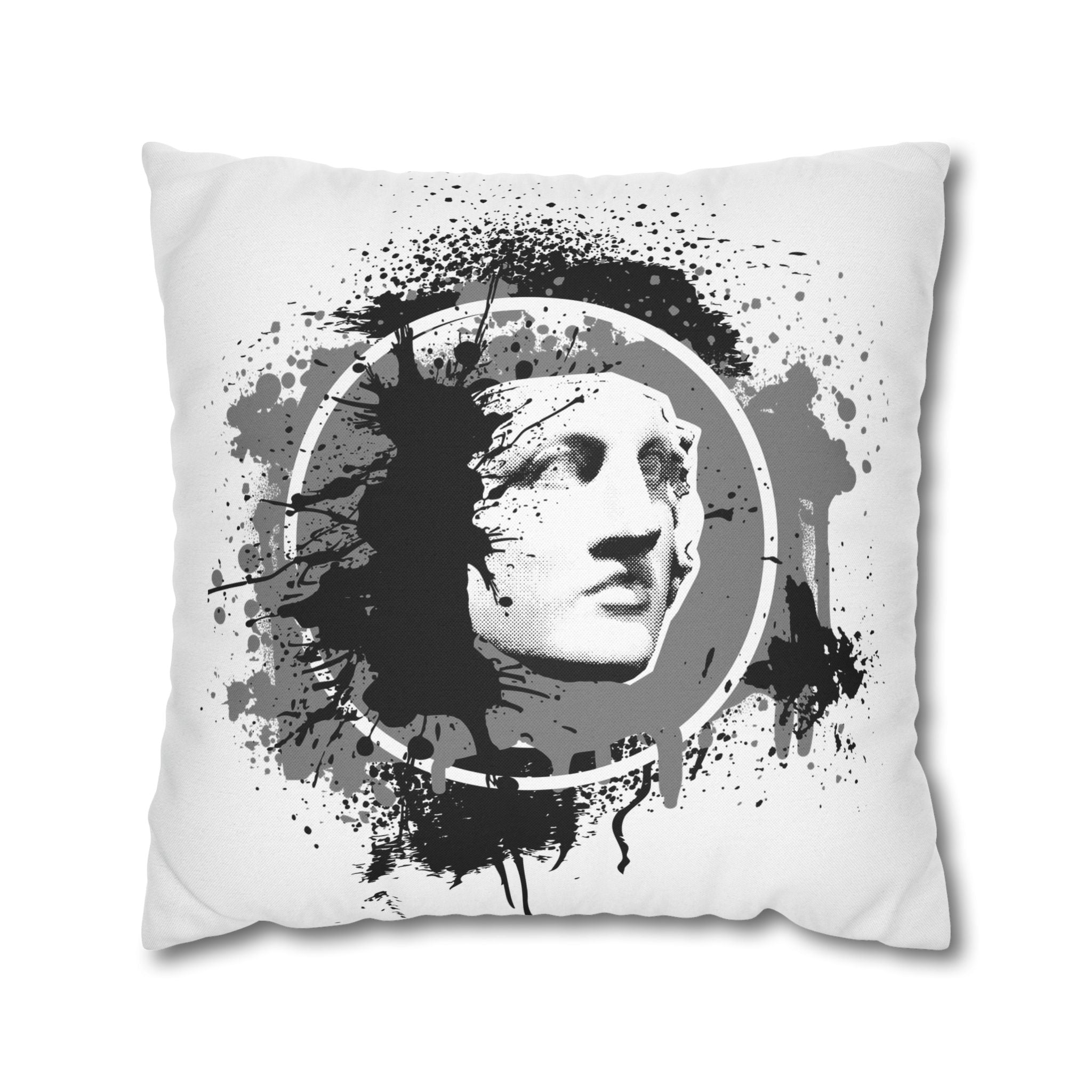 Statue Splash Art Pillow — Black Ink Splash Decorative Throw Pillow