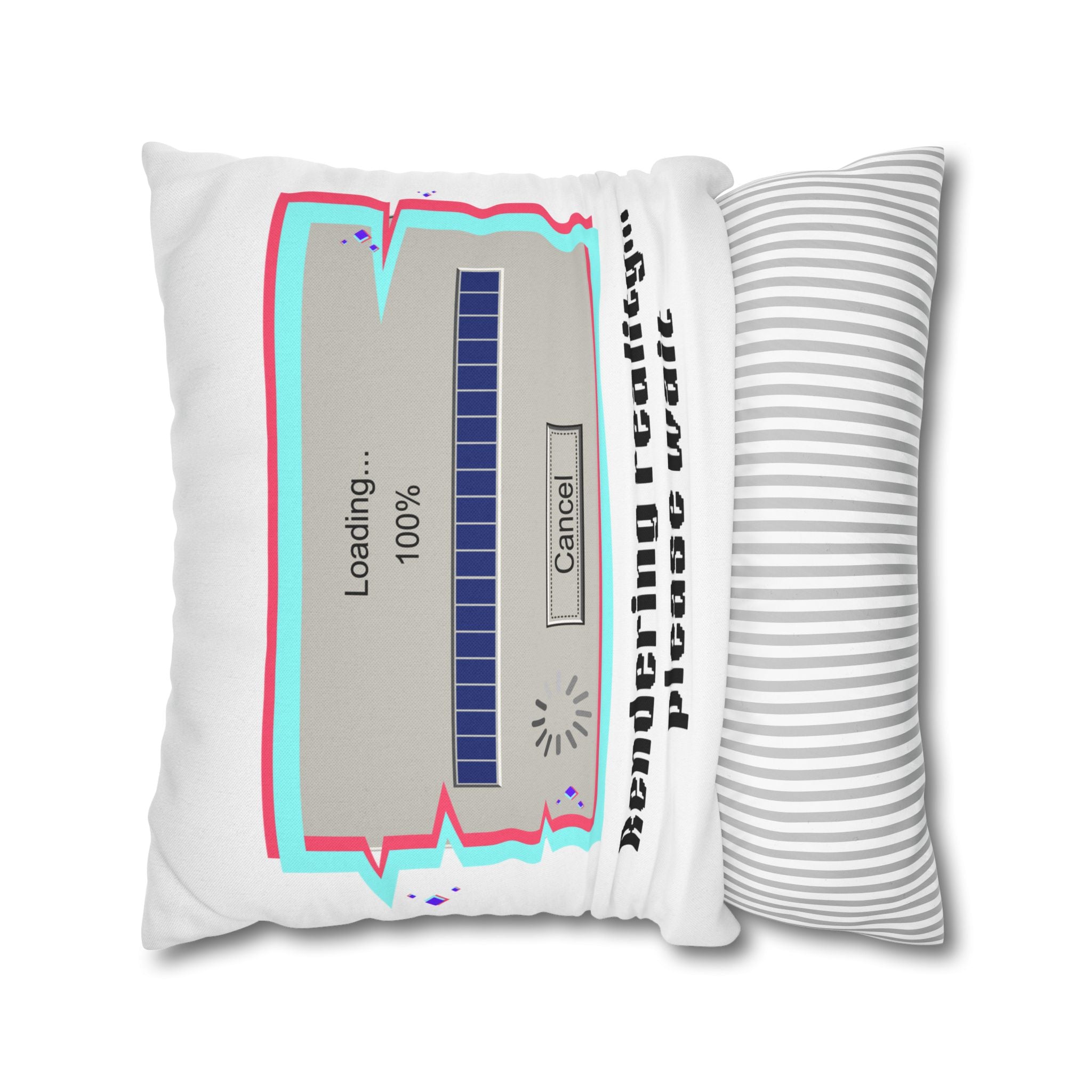 Square Pillowcase — "Rendering Reality... Please Wait" Retro Loading Bar Decorative Pillowcase