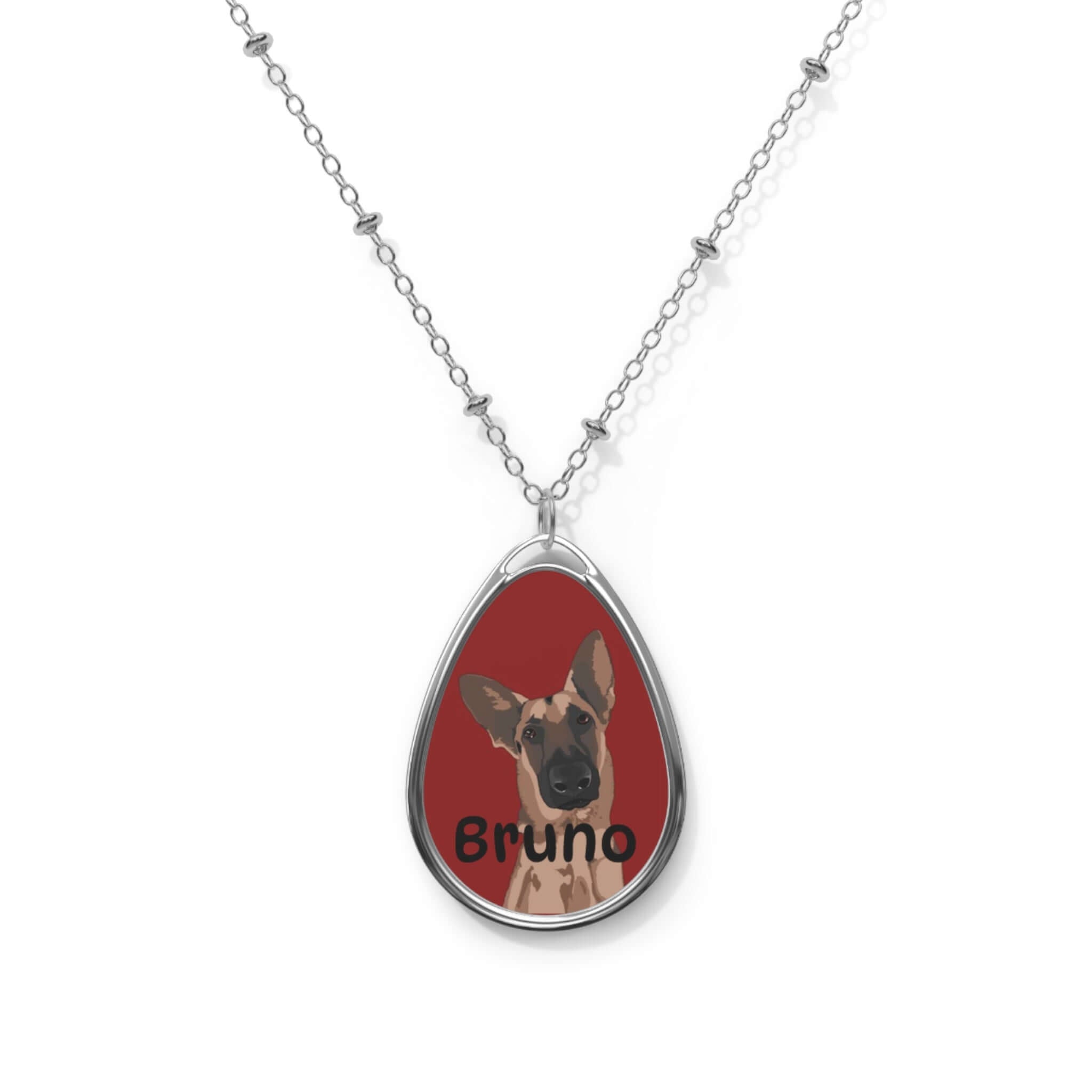 Custom Pet Portrait Oval Necklace – Personalized Dog Name Pendant