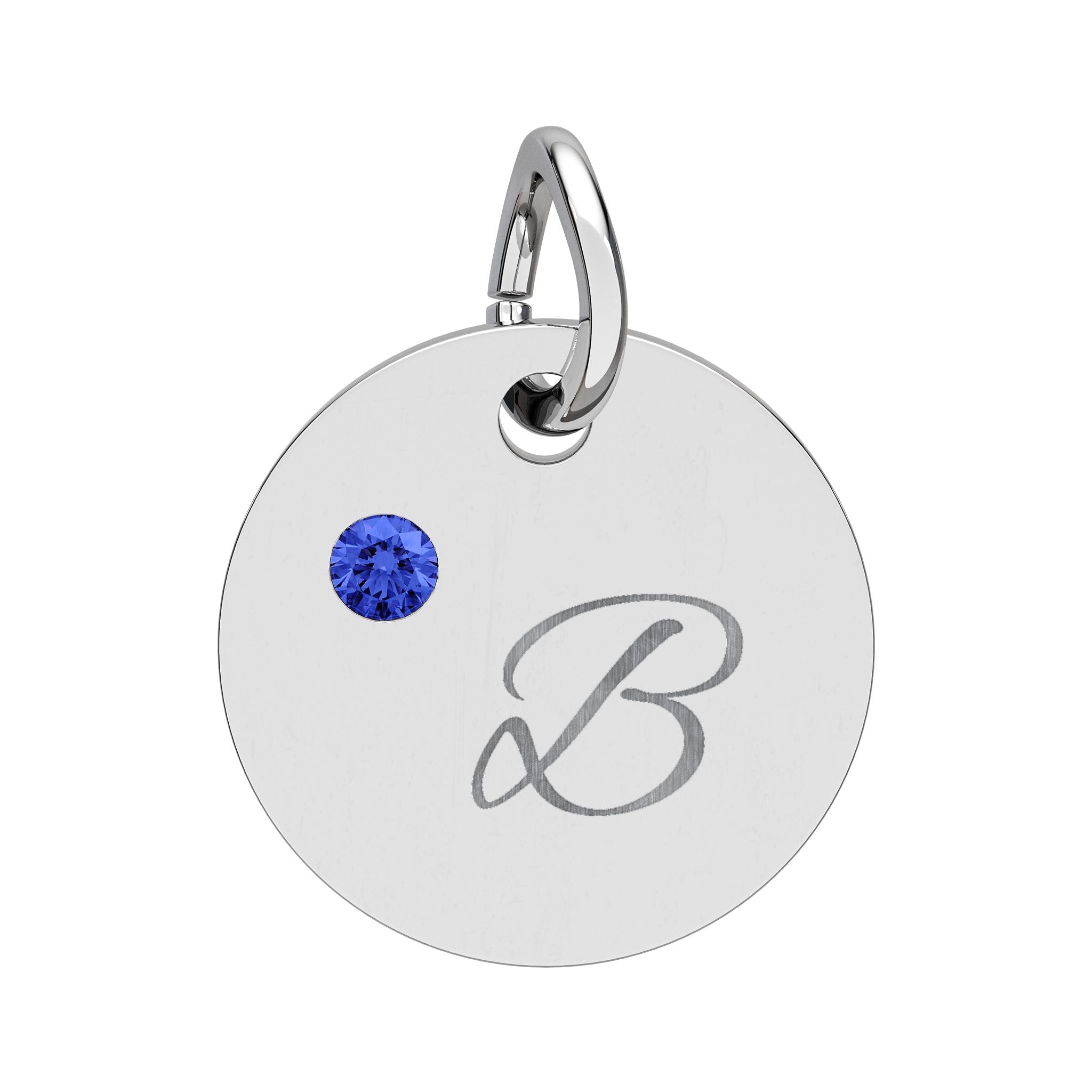 Personalize it!  Birthstone Circle Charm — Engraved Initial Pendant