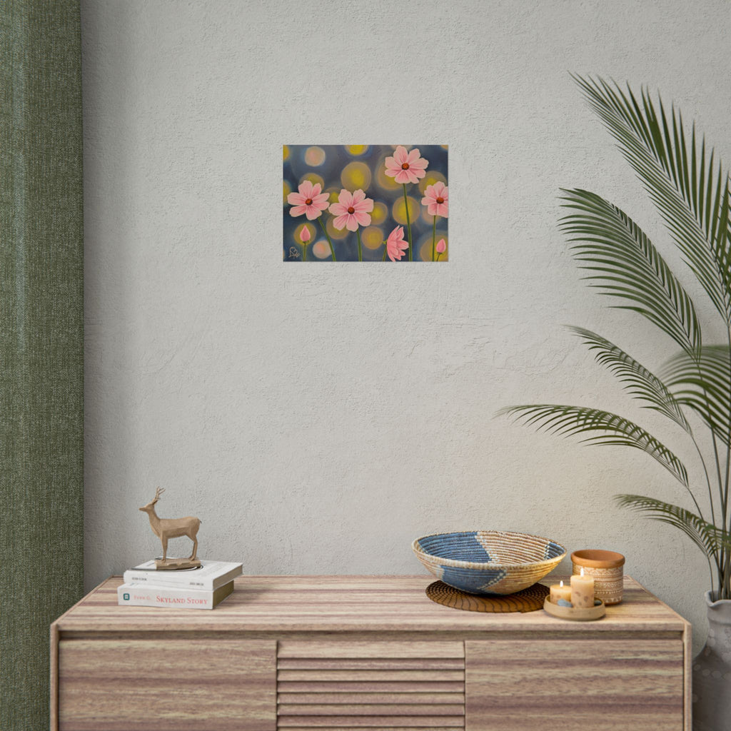 Backlit Flowers Poster — Rolled Wall Art with Bokeh Lights