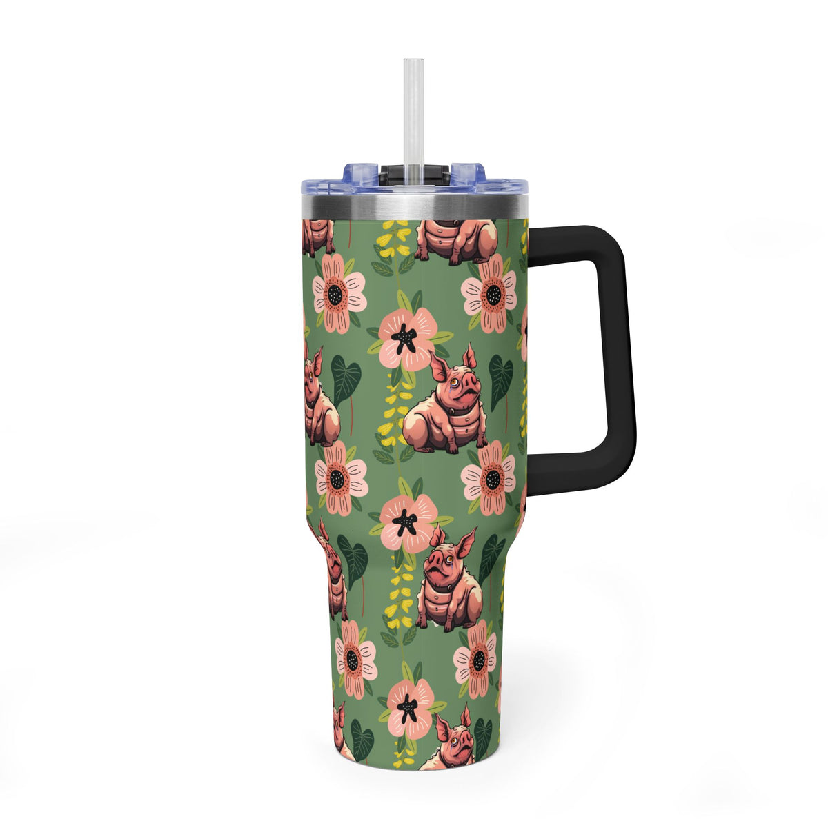 40oz Floral Squonk Tumbler — Insulated Vacuum Travel Mug