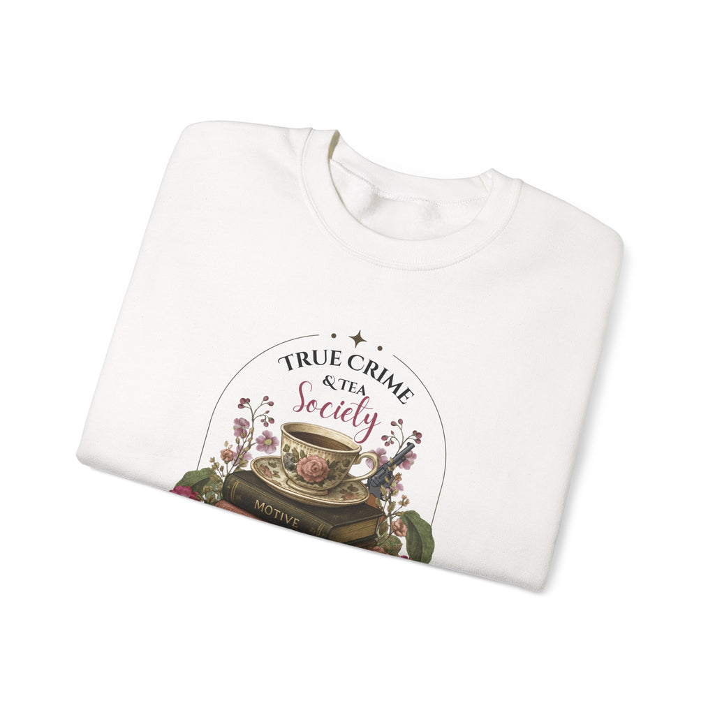 True Crime Book Club Sweatshirt — "True Crime & Tea" Vintage Stack Design