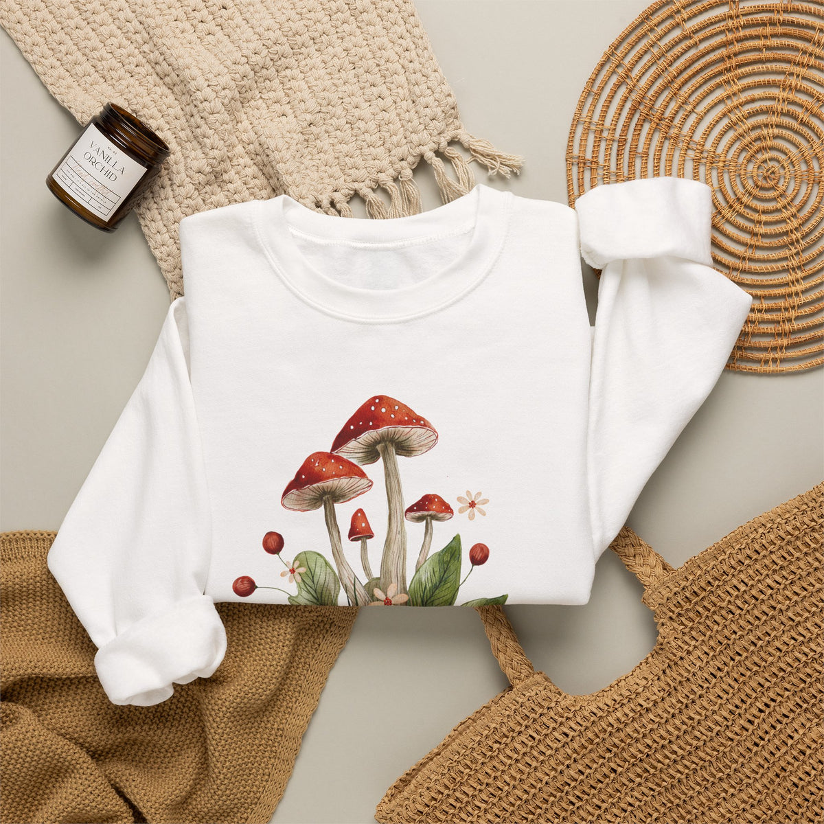 Mushroom Head Art Sweatshirt — Surreal Botanical Crewneck