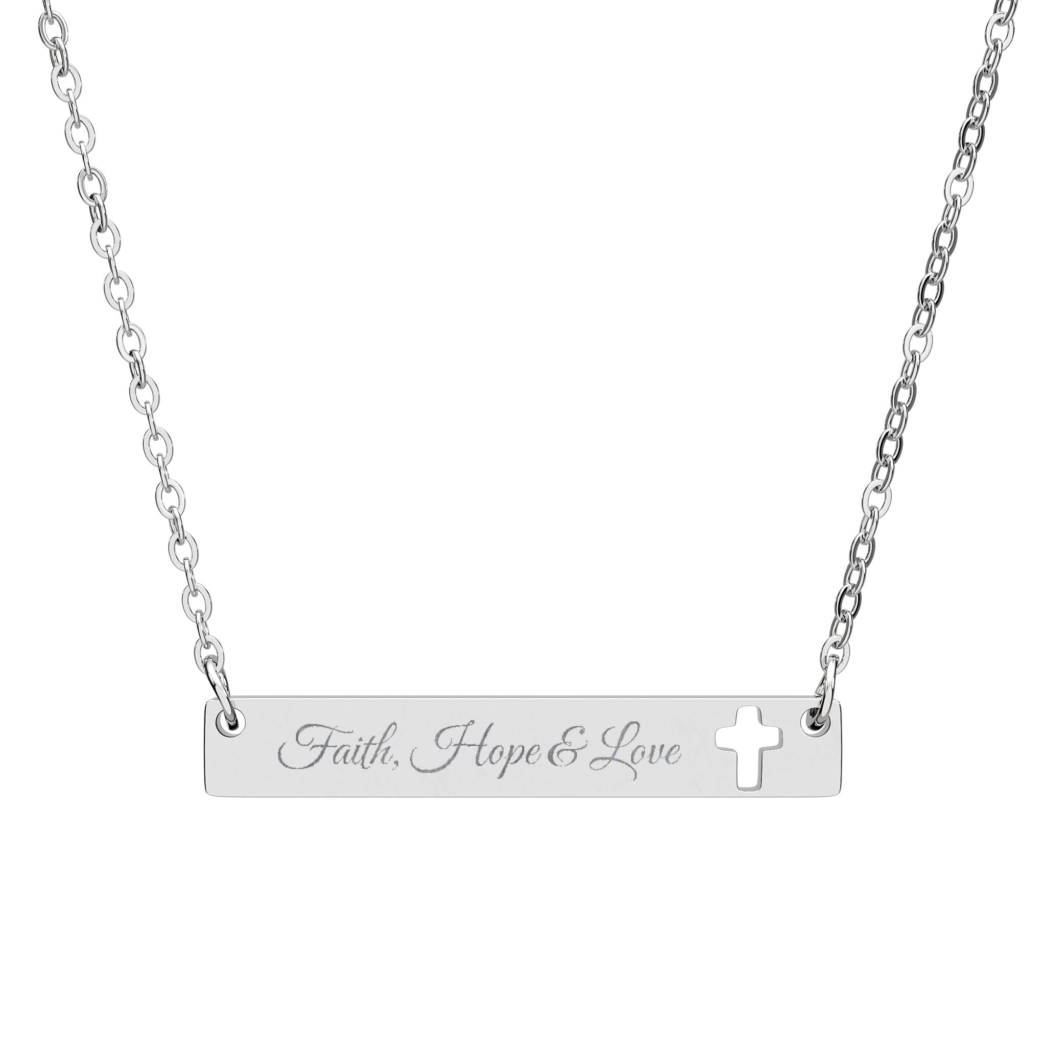 Personalize it! Engraved Cutout Cross Bar Necklace