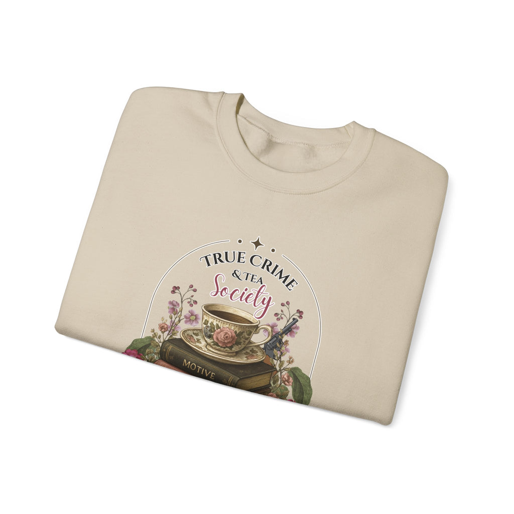 True Crime Book Club Sweatshirt — "True Crime & Tea" Vintage Stack Design