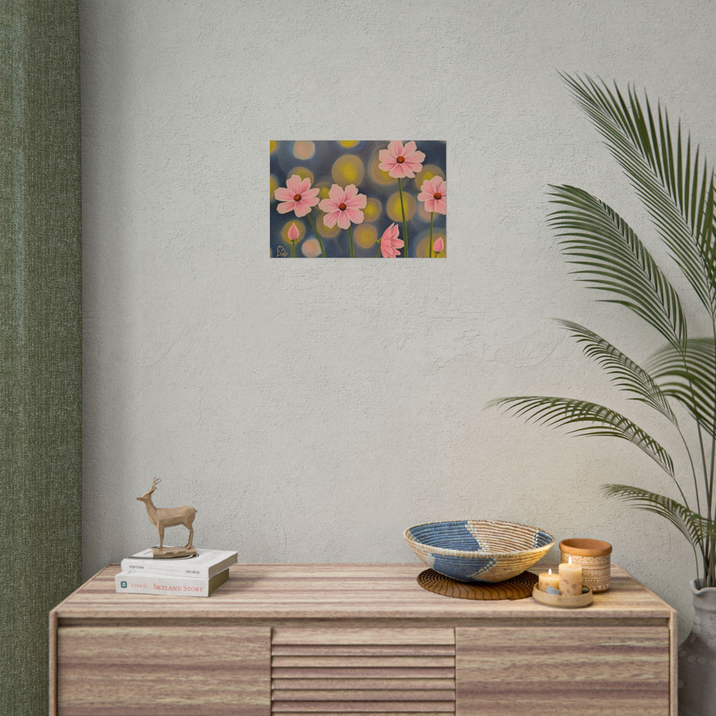Backlit Flowers Poster — Rolled Wall Art with Bokeh Lights
