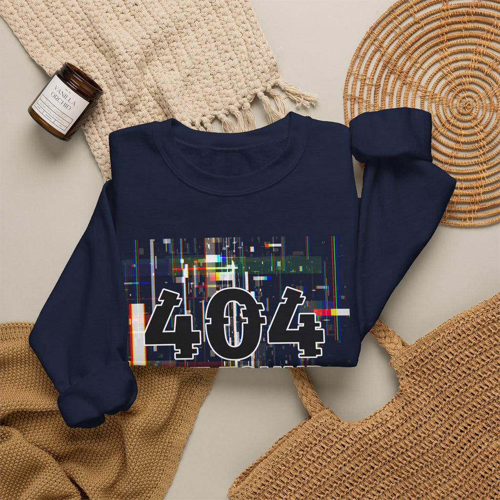 404 Not Found Crewneck Sweatshirt — Glitch Tech Graphic Pullover
