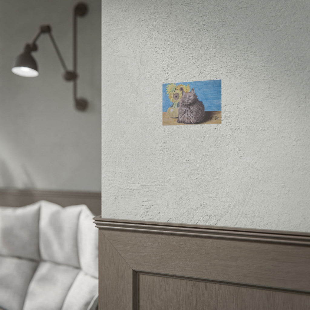 Cat with Sunflowers Poster — Rolled Art Print