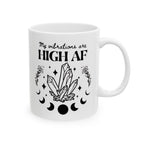 'My Vibrations are High AF' Ceramic Mug — Magical Moon & Tarot Coffee Cup (11oz/15oz)