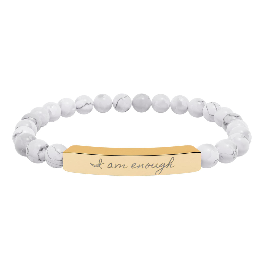 Personalize it! Engravable Natural Stone Stretch Bracelet — Bar Bead Bracelet ("I am enough")