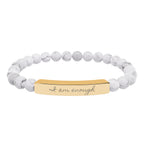 Personalize it! Engravable Natural Stone Stretch Bracelet — Bar Bead Bracelet ("I am enough")