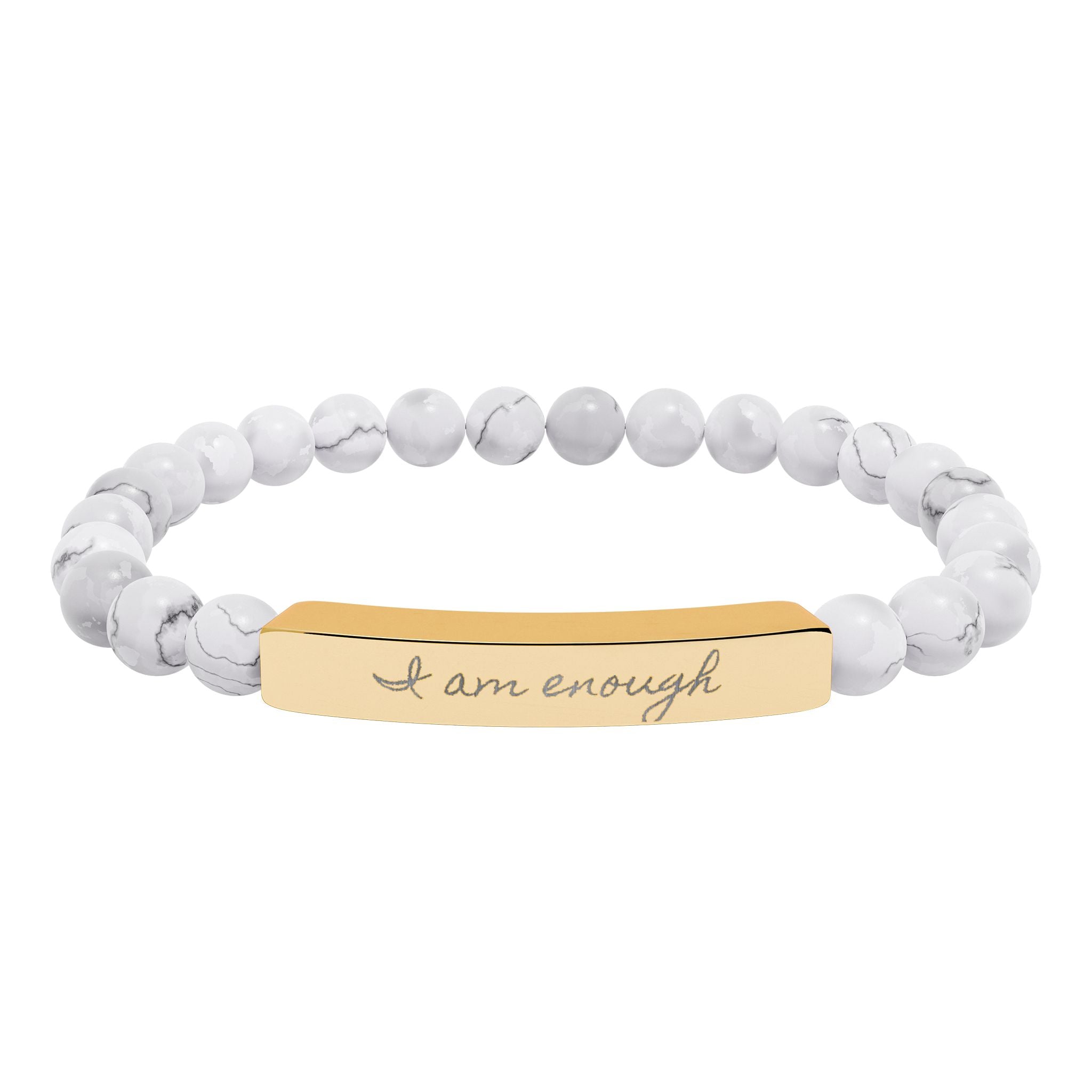 Personalize it! Engravable Natural Stone Stretch Bracelet — Bar Bead Bracelet ("I am enough")