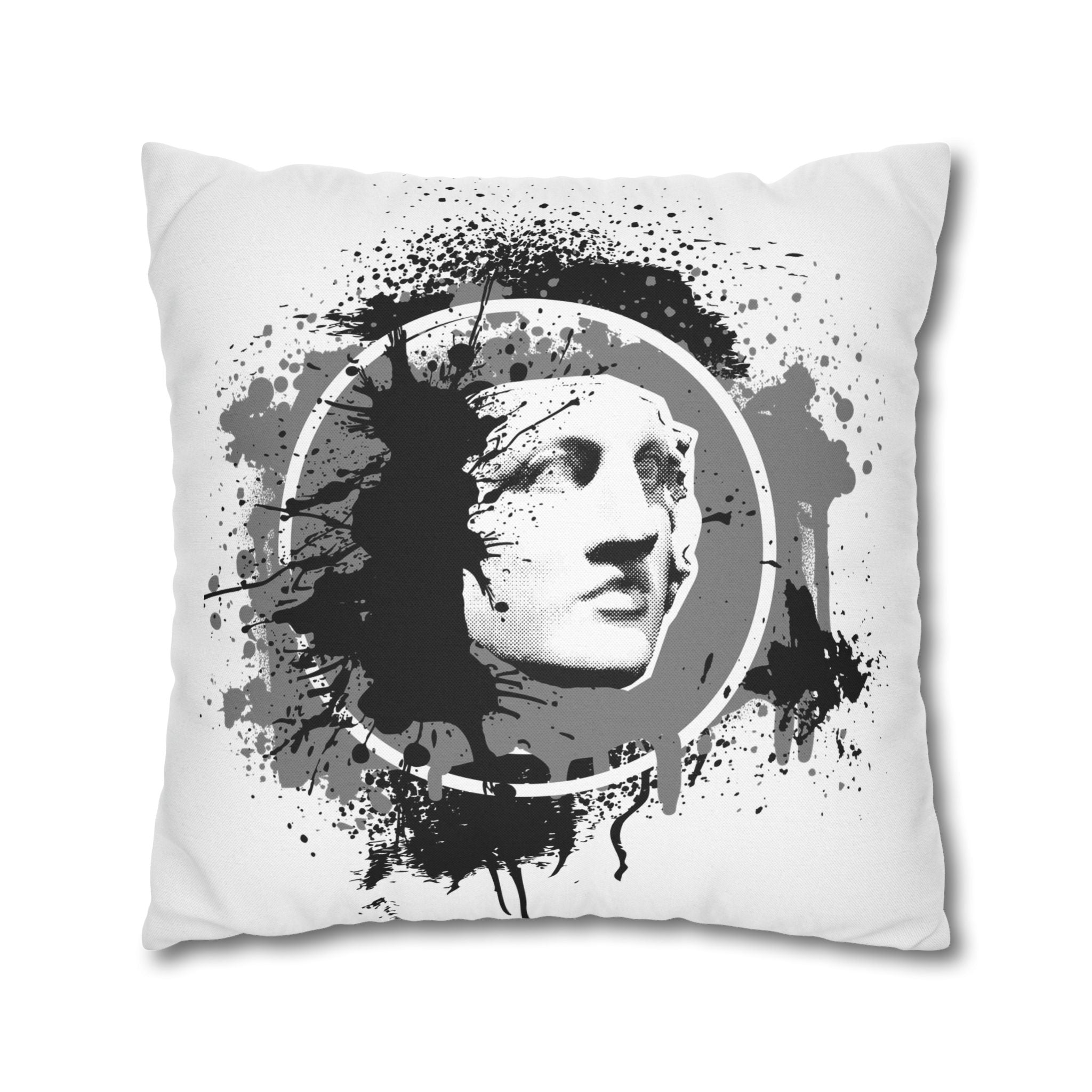 Statue Splash Art Pillow — Black Ink Splash Decorative Throw Pillow