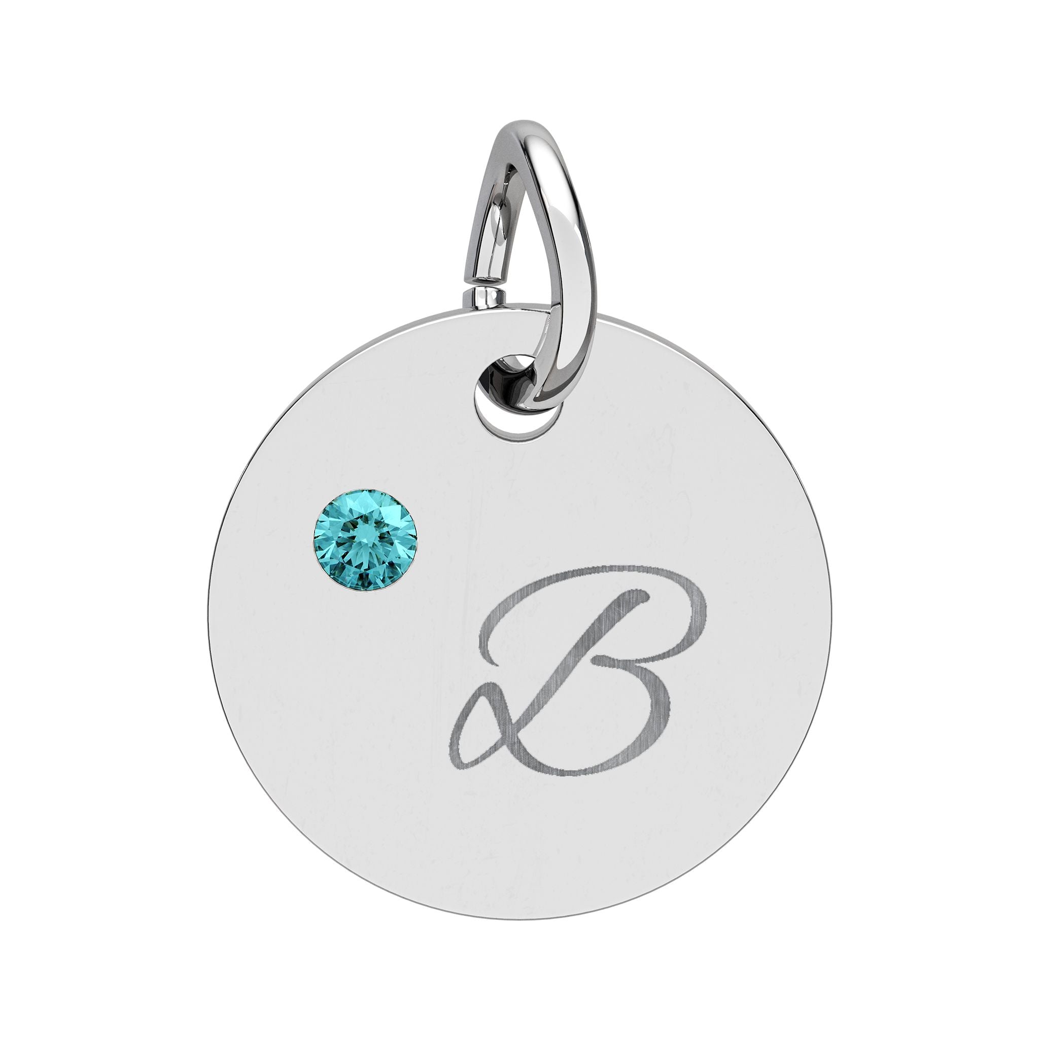Personalize it!  Birthstone Circle Charm — Engraved Initial Pendant