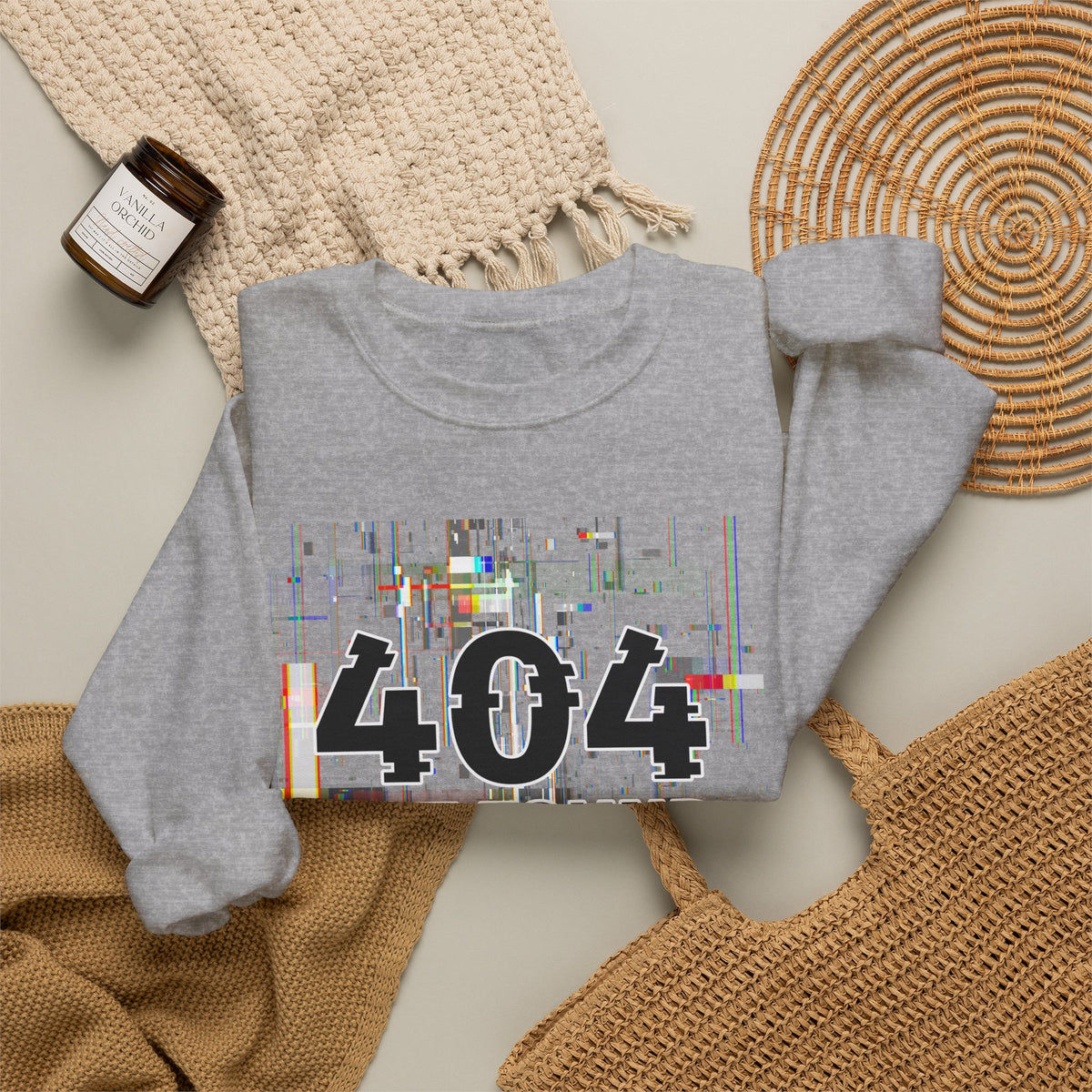 404 Not Found Crewneck Sweatshirt — Glitch Tech Graphic Pullover