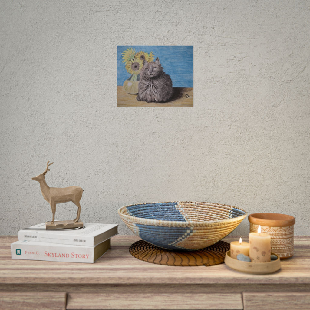 Cat with Sunflowers Poster — Rolled Art Print