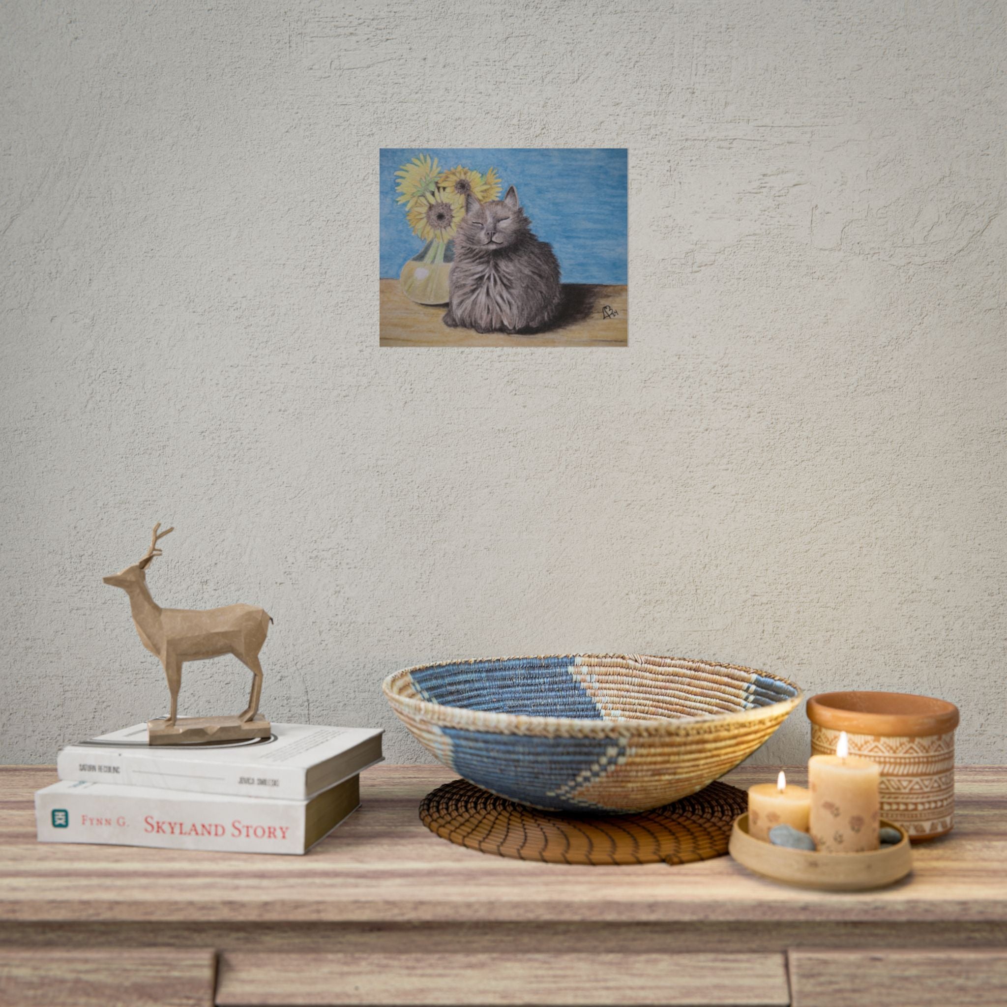Cat with Sunflowers Poster — Rolled Art Print