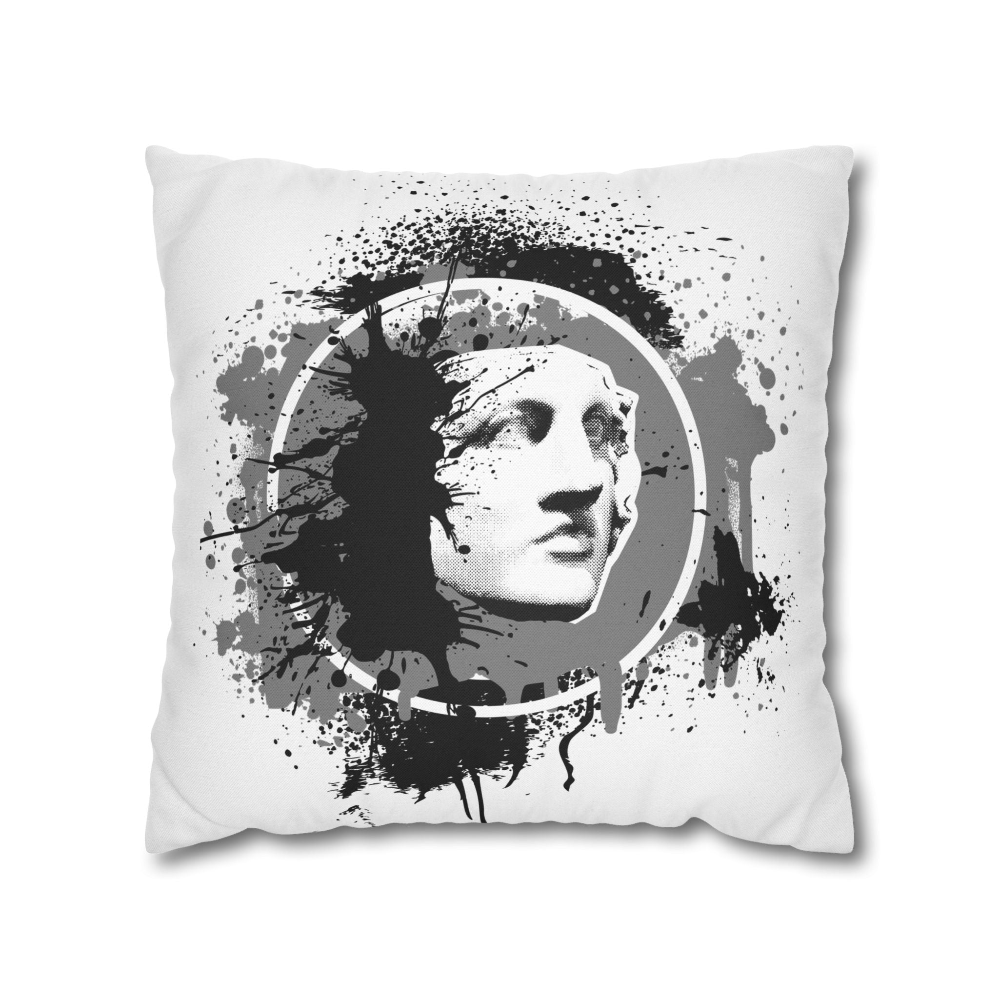 Statue Splash Art Pillow — Black Ink Splash Decorative Throw Pillow