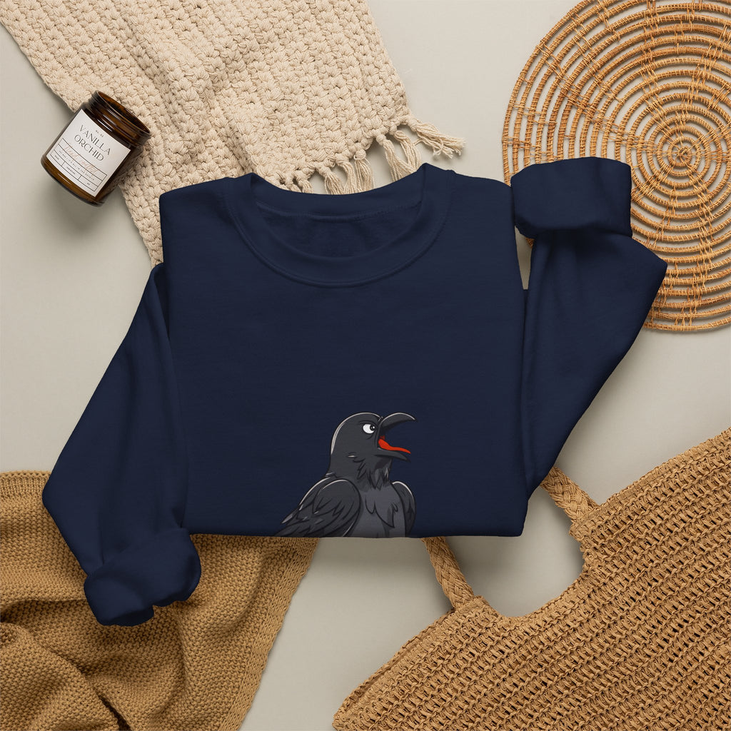 Crewneck Sweatshirt — Screaming Crow Graphic with "FUC AWF" Text