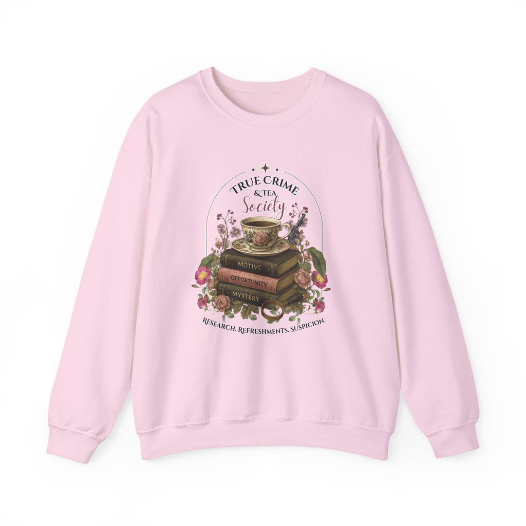 True Crime Book Club Sweatshirt — "True Crime & Tea" Vintage Stack Design