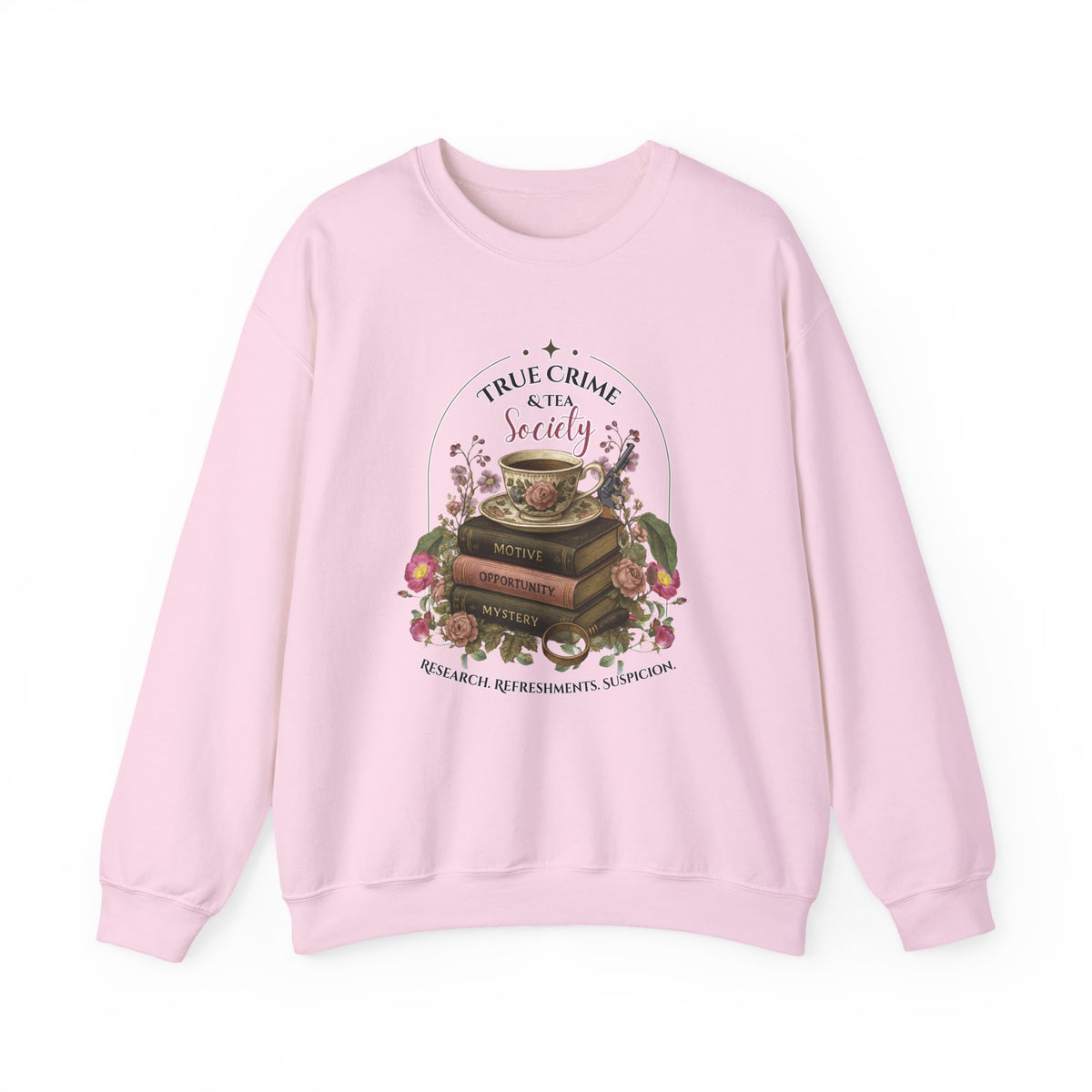 True Crime Book Club Sweatshirt — "True Crime & Tea" Vintage Stack Design