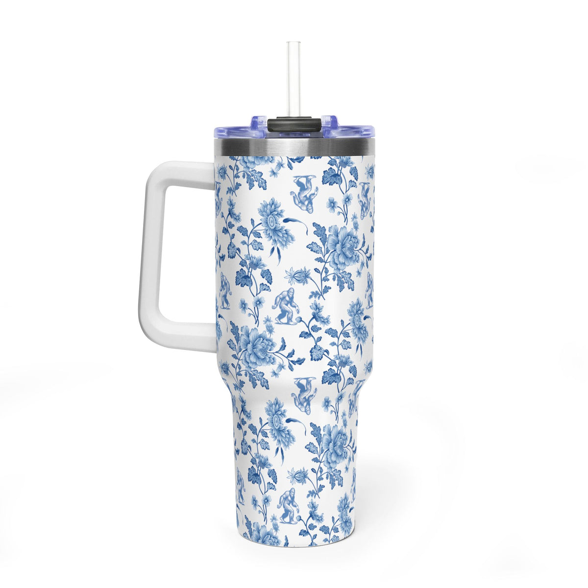 40oz Bigfoot Floral Vacuum Tumbler – Insulated Travel Mug with Straw