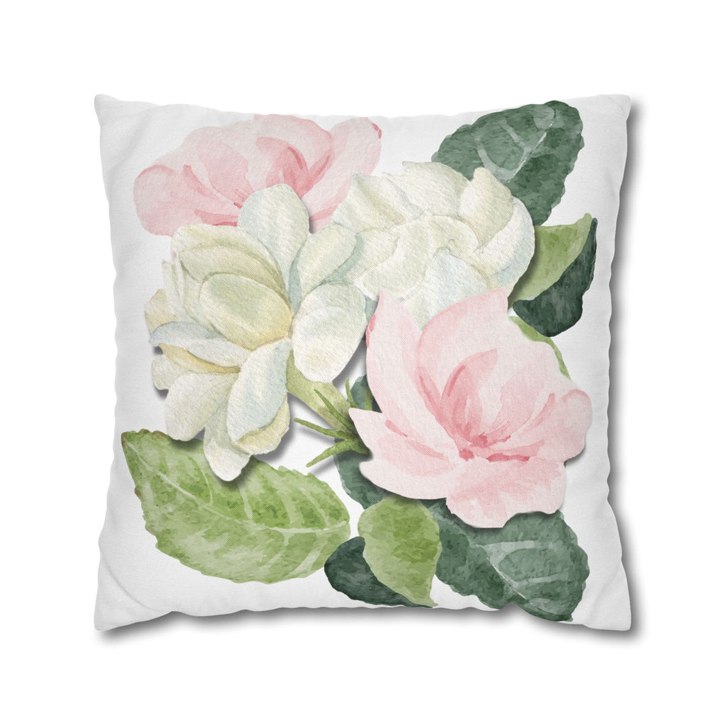Peony Floral Garden Pillowcase — Pink & White Decorative Throw Pillowcase