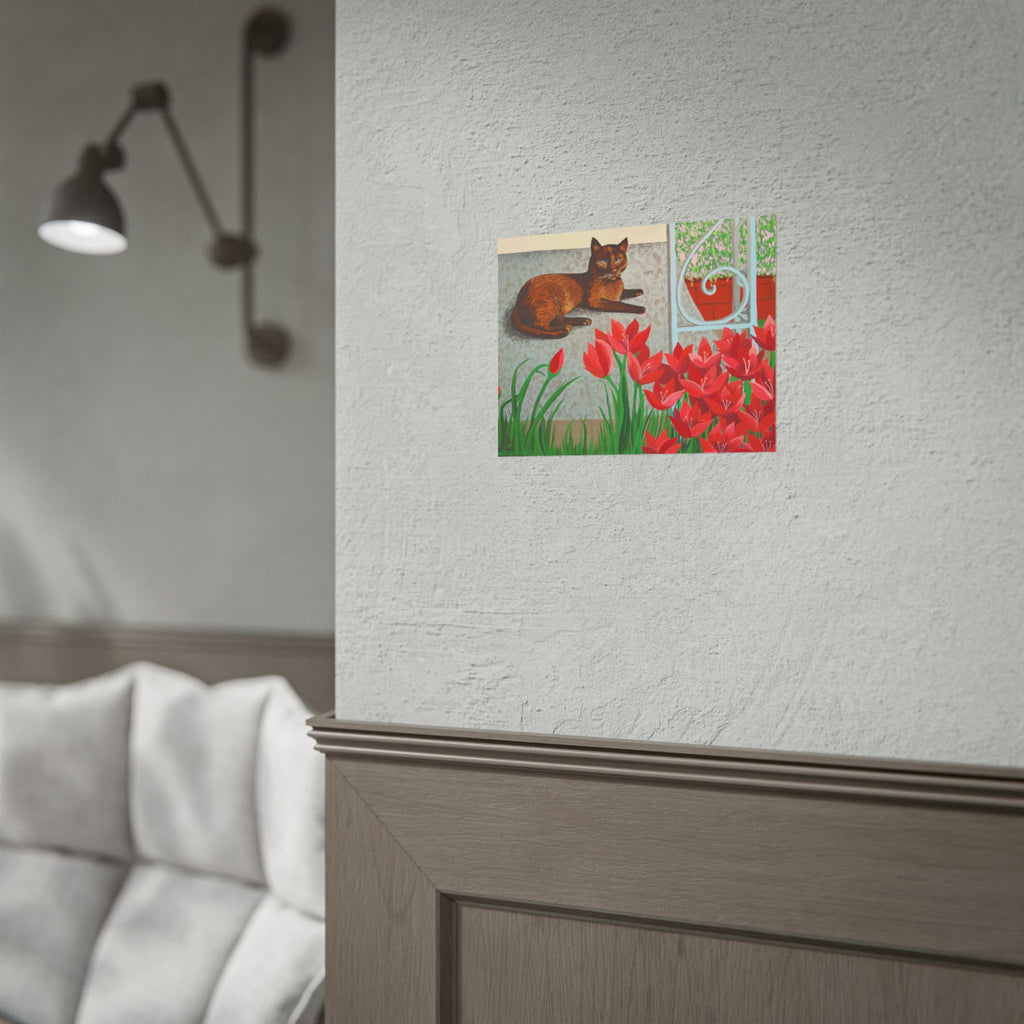 'Chillin' Cat and Flowers' Rolled Poster — Wall Art Print