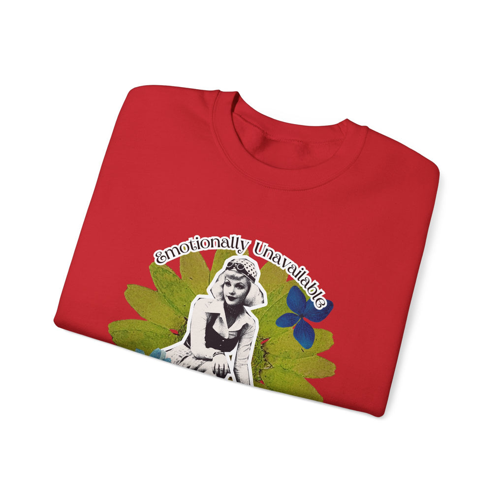 Crewneck Sweatshirt — Emotionally Unavailable & Thriving Retro Floral Graphic