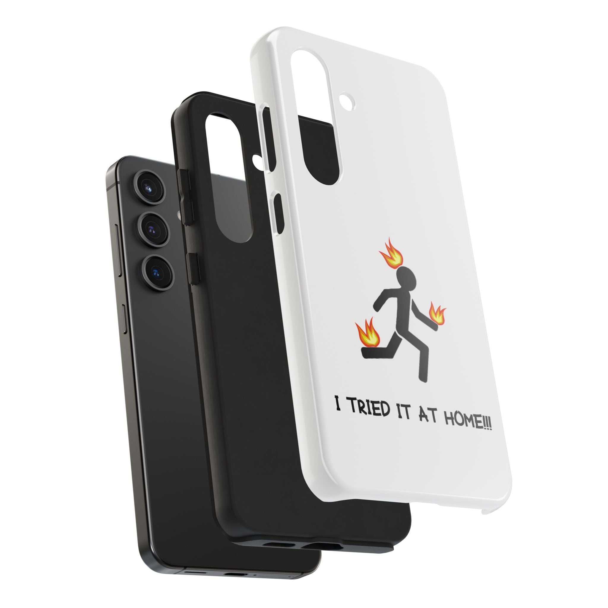 Tough Phone Case — Funny "I Tried It at Home" Stunt Stick Figure Design